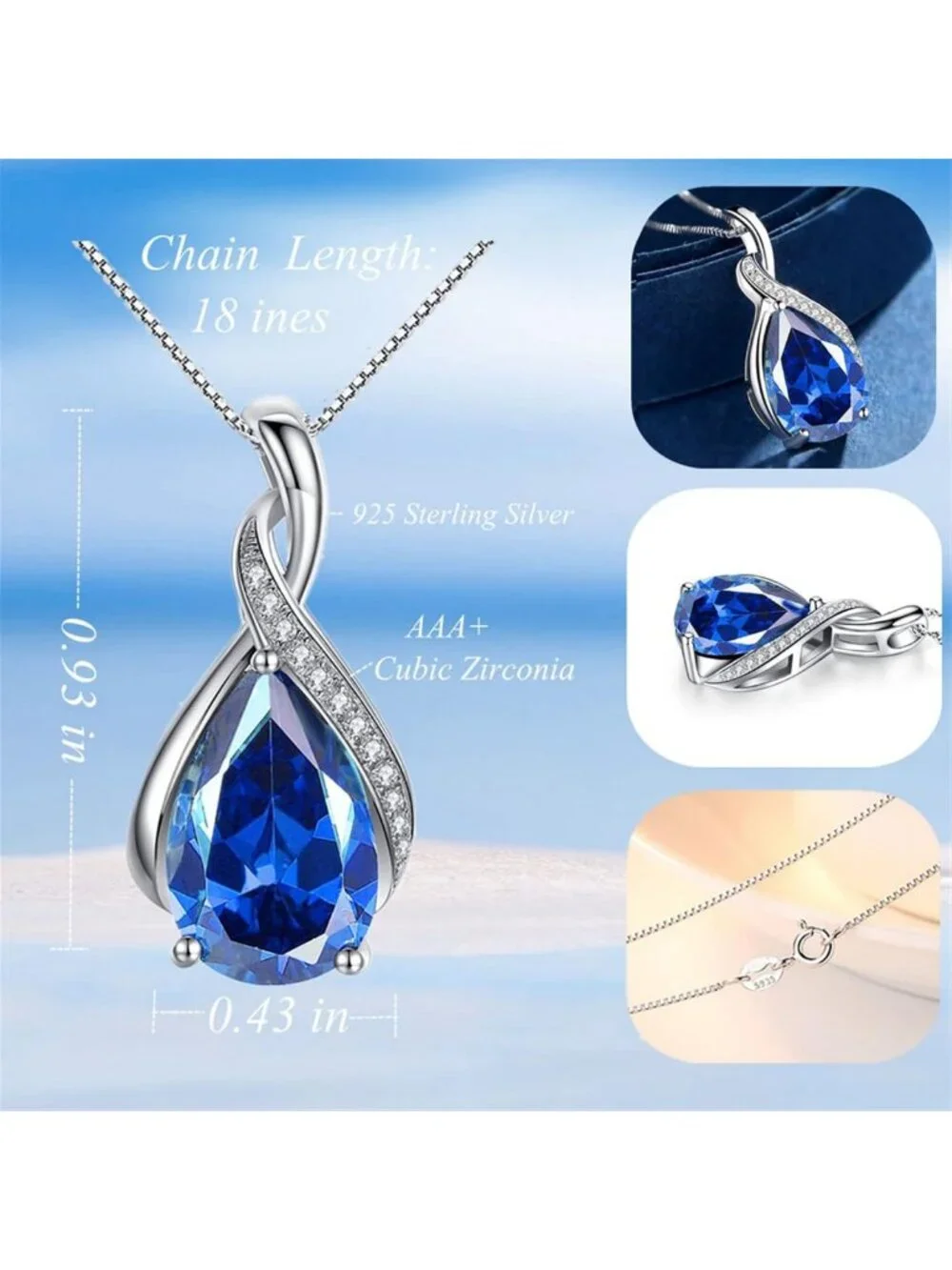 Elegant Sterling Silver Pear Cut Pendant Necklace | Simulated Ruby, Sapphire